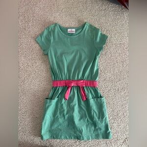 Girls Hanna Andersson green pink bow short sleeve summer cotton dress 110 (5)